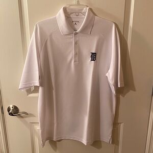 Antigua Men’s Detroit Tigers White Polo Shirt with Navy Logo